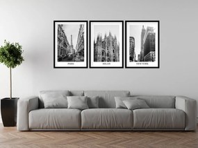 Gario Sada plagátov Paris, Milan, New York - 3 dielna Farba rámu: Rustikálna, Veľkosť: 99 x 45 cm