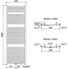 Mexen Ares, elektrické vykurovacie teleso 1800x600 mm + vykurovacia tyč 900 W, chrómová, W102-1800-600-2900-01