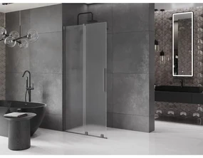 Mexen Velar, sprchová zástena s posuvnými dverami Walk-in 75 x 200 cm, 8mm sklo námraza, brúsený grafit, 871-075-000-33-95