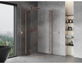 Mexen Mist-H L Duo, 2-krídlový sprchový kút 70 x 70 cm, číre sklo, medený matný profil, 8A5L-070L-070P-65-00