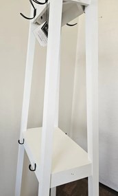 Biely drevený stojaci vešiak s poličky a háčiky - 60 * 40 * 175 cm