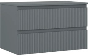 Mexen Rivel, kúpeľňová skrinka 80 cm s pracovnou doskou, 2 zásuvky, drážkovaná, grafitová matná, 91A20-08047-2-BFFC66