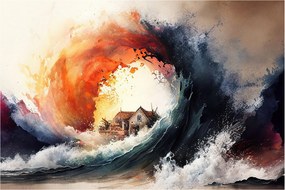 Obraz - Vo víre povodne, akvarel (90x60 cm)