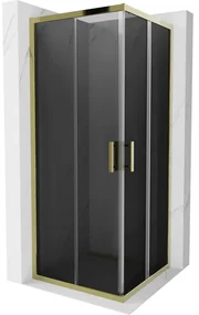 Mexen Rio, štvorcový sprchovací kút s posuvnými dverami 80(dvere) x 80(dvere) x 190 cm, 6mm šedé sklo, zlatý profil, 860-080-080-50-40