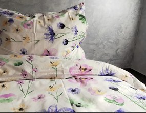 Obliečky bavlnené Poľné kvety biele TiaHome - 1x Vankúš 90x70cm, 1x Paplón 140x200cm