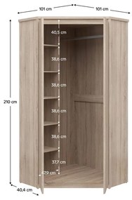 Rohová šatníková skriňa Nordanas 27 (dub sonoma) . Vlastná spoľahlivá doprava až k Vám domov. 1097189