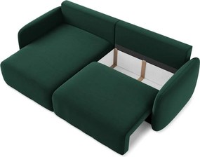 Tmavozelená zamatová rozkladacia/s úložným priestorom rohová pohovka (ľavý roh/s leňoškou) Kalena – Makamii