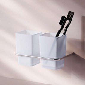 Sklenený pohár na zubné kefky AM.PM Inspire 2.0 AIB343400 nástenný, dvojitý, chróm