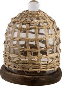 Drevený podnos so skleneným poklopom a pleteným poťahom - Ø 18 * 22 cm