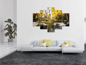 Obraz - Vodopády v jesennej krajine, žlté (150x105 cm)