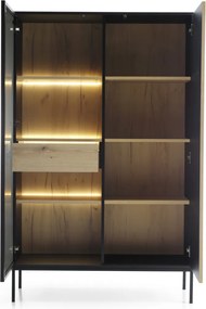 Vitrína Sento, čierna/dub wotan, s osvetlením