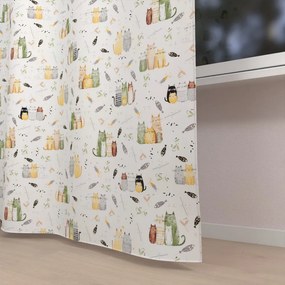 Biante Detský bavlnený záves Sandra SA-652 Mačací svet zeleno-žltý na bielom 150x250 cm