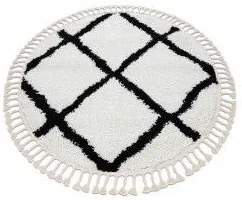 styldomova Bielo-čierny shaggy koberec Berber Cross kruh