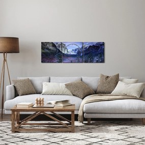 Obraz zimnej horskej krajiny (s hodinami) (90x30 cm)