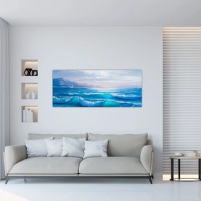 Obraz - Olejomaľba mora s čajkami (120x50 cm)