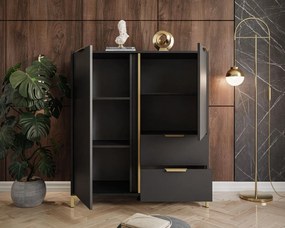 KOMODA VYSOKÁ LOREEN TMAVOŠEDÁ + ZLATÁ SO ŠUPLÍKMI NA NOŽIČKÁCH 103 cm