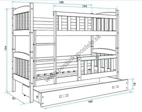 Poschodová posteľ KUBO - 190x80cm - Borovica - Ružová