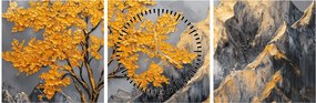 Obraz – Zlatý strom v horách (s hodinami) (90x30 cm)