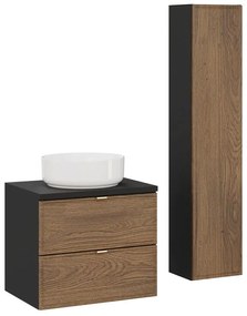 Koupelnová sestava s deskou, skříňkami a umyvadlem Talia Casella 60 cm černý mat/dub casella