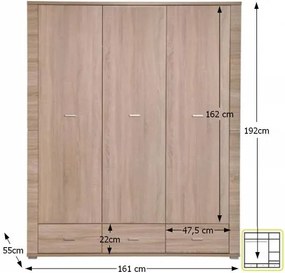 Šatníková skriňa Grand 1 3D - dub sonoma