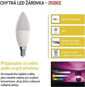 Inteligentná LED žiarovka GoSmart E14 4,8W 230V ZigBee RGB stmievateľná