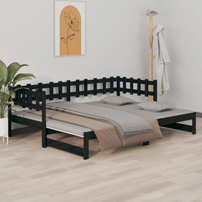 Rozkladacia denná posteľ čierna 2x(90x200) cm borovicový masív