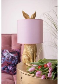Zlatá stolná lampa králik s ružovým tienidlom Rabbi – Ø20*43 cm E27/max 1*60W
