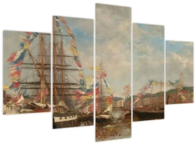 Obraz - Eugène Boudin, Festival in the Harbor of Honfleur, reprodukcia (150x105 cm)