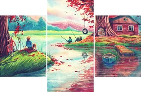 Obraz - Aquarel, Zátoka v horskej dedinke (90x60 cm)