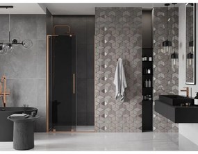 Mexen Velar L, posuvné sprchové dvere do otvoru 120 cm, 8mm šedé sklo, medená matná, 871-120-003-41-65