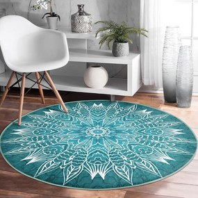 Tyrkysovomodrý prateľný okrúhly koberec vhodný pre robotické vysávače ø 120 cm Comfort – Mila Home