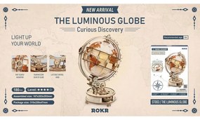 Robotime Rokr Svítící 3D dřevěné puzzle Globus 180 ks