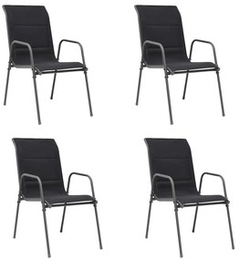Stohovateľné záhradné stoličky 4 ks oceľ a textilén čierne