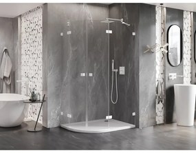 Mexen Lunar, pravý polkruhový sprchový kút 90 x 80 cm, 8mm číre sklo, biely profil, 833-090P-080L-20-00