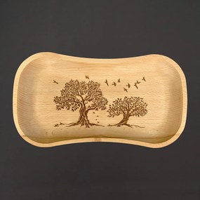 AMADEA Drevený servírovací podnos so stromami, masívne drevo, 30 cm