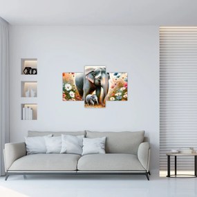 Obraz - Slonia mama, akvarel (90x60 cm)