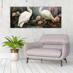 Obraz - Žeriavy biely (120x50 cm)