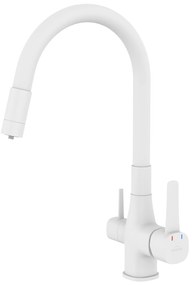 Invena Magic, stojanková drezová batéria s flexibilným ramenom a filtrom na pitnú vodu, biela matná, INV-BZ-02-F02-V