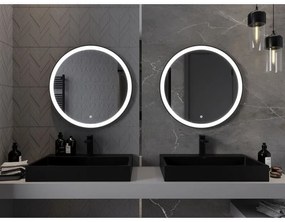 Mexen Esso, okrúhle LED podsvietené kúpeľňové zrkadlo 70 cm, 6000K, vykurovacia podložka proti zahmlievaniu, čierny rám, 9825-070-070-611-70