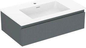 Mexen Rivel, kúpeľňová skrinka 80 cm s umývadlom Otis, 1 zásuvka, drážkovaná, grafitová matná/biela matná, 91A20-08023-1-BF66-W18M01