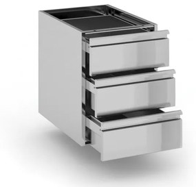 Nerezový zásuvkový kontajner, 3 zásuvky, 400 x 560 x 528 mm