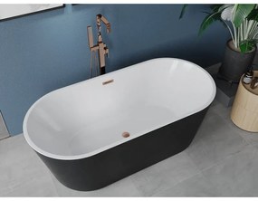 Mexen Luna, voľne stojaca vaňa 160 x 75 cm, biela-čierna, medený prepad, 52031607575-65