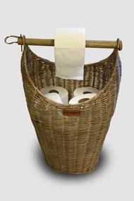 Ratanový kôš s držiakom na toaletný papier, sivý - 33 x 27 x 45 cm