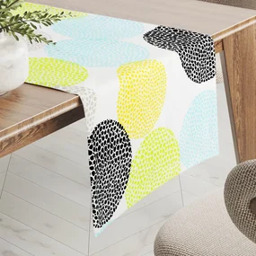 Biante Bavlnený behúň na stôl Sandra SA-480 Žlto-zeleno-modré kruhy na bielom 45x140 cm