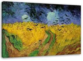 Obraz na plátně, REPRODUKCE Pšeničné pole s havrany V. Gogh - 100x70 cm
