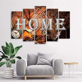 Obraz na plátně pětidílný Home Retro Hnědý nápis - 200x100 cm