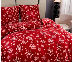 Sada mikroplyšových obliečok SNOWFALL červené + obliečka mikroplyš SOFT 90x200 cm biele, jednolôžko