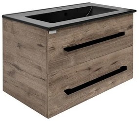 Kúpeľňová skrinka s čiernou úchytkou a umývadlom SAT Cube Way 80x53x46 cm dub Wellington mat CUBE46C802DWMODC, 1 ks