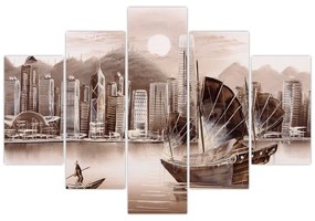 Obrázok - Victoria Harbor, Hong Kong, sépiový efekt (150x105 cm)