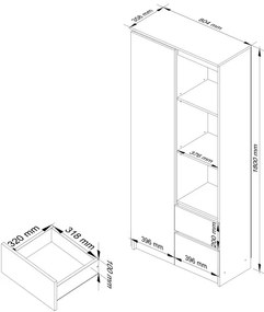Regál R11 R80 1D 2SZ CLP biely / červený lesk